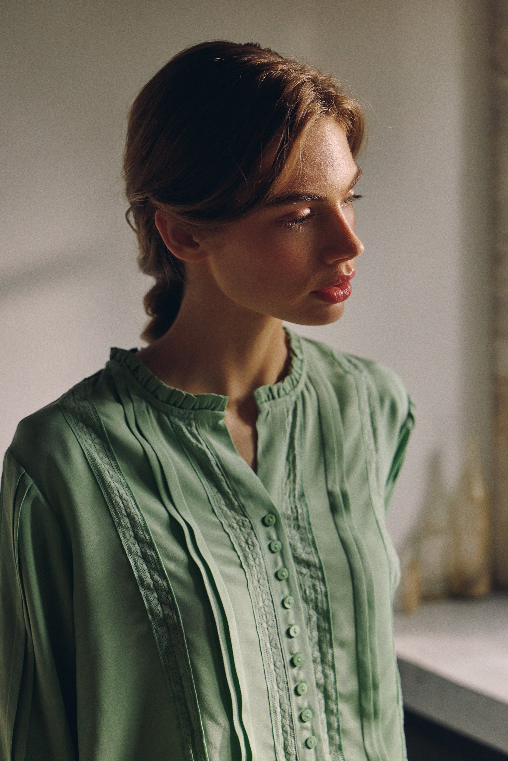 Albrey Silk Crepe Long Sleeve Top