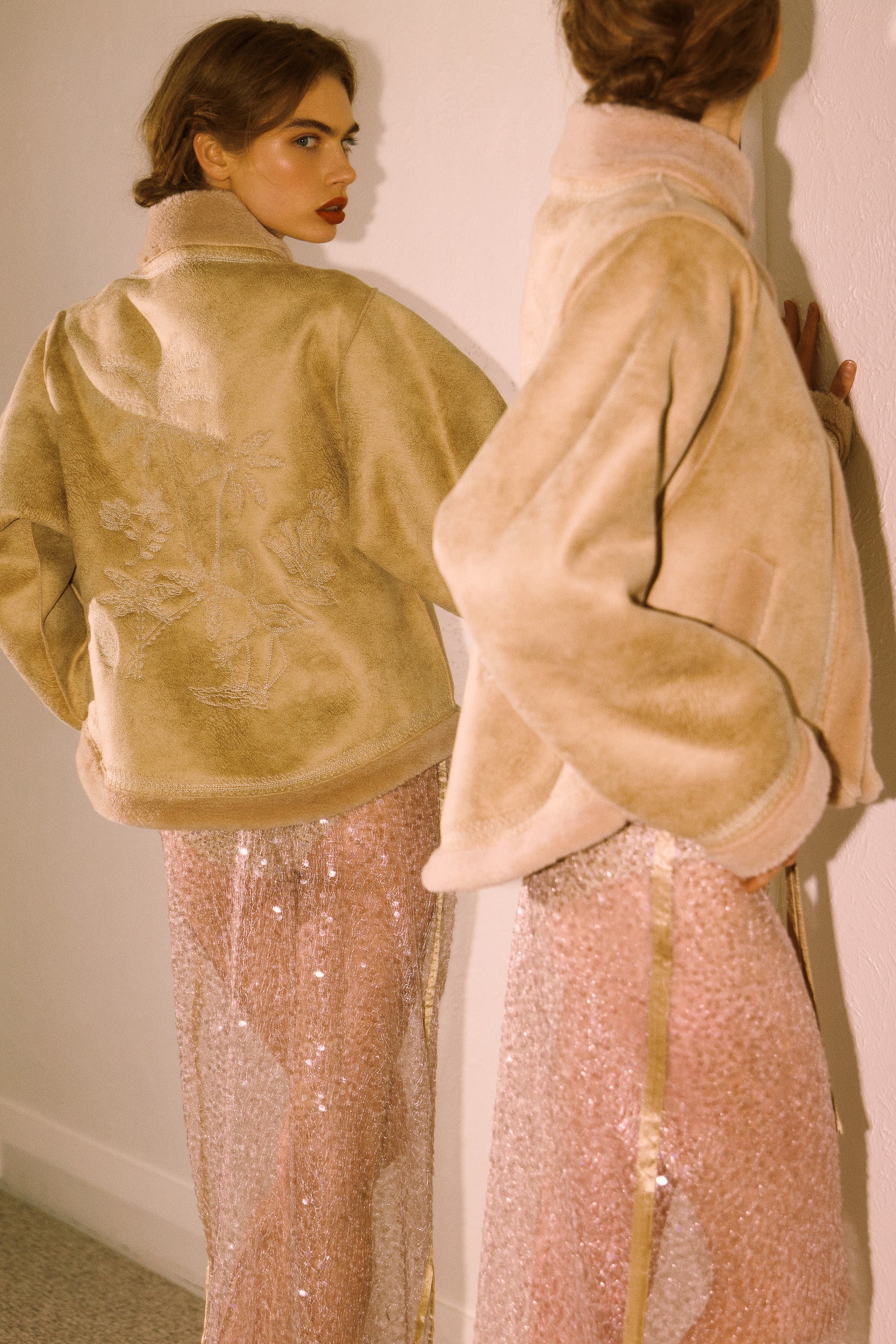 Shiloh Embroidered Faux Shearling Jacket