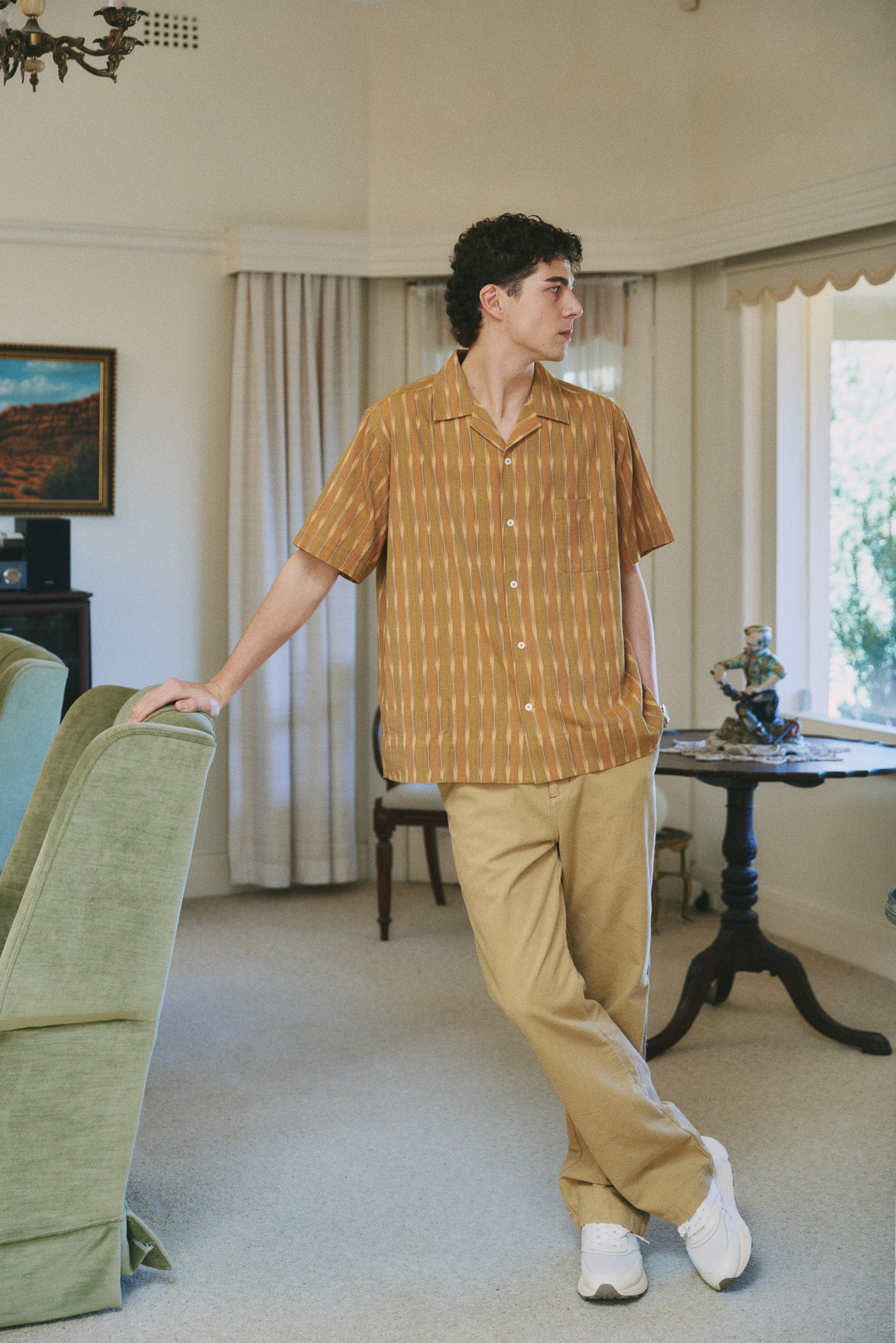Alden Cotton Ikat Print Short Sleeve Shirt