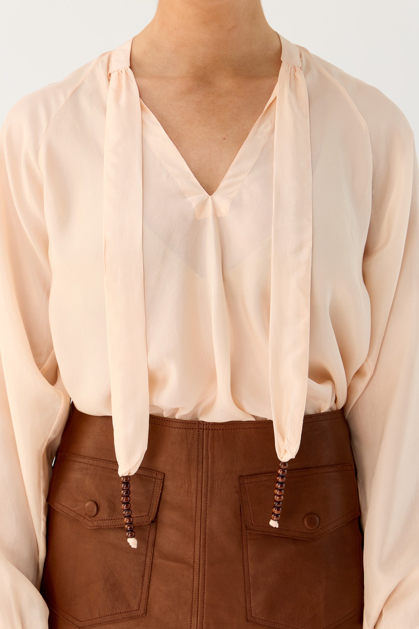 Amal Silk Habotai Long Sleeve Top