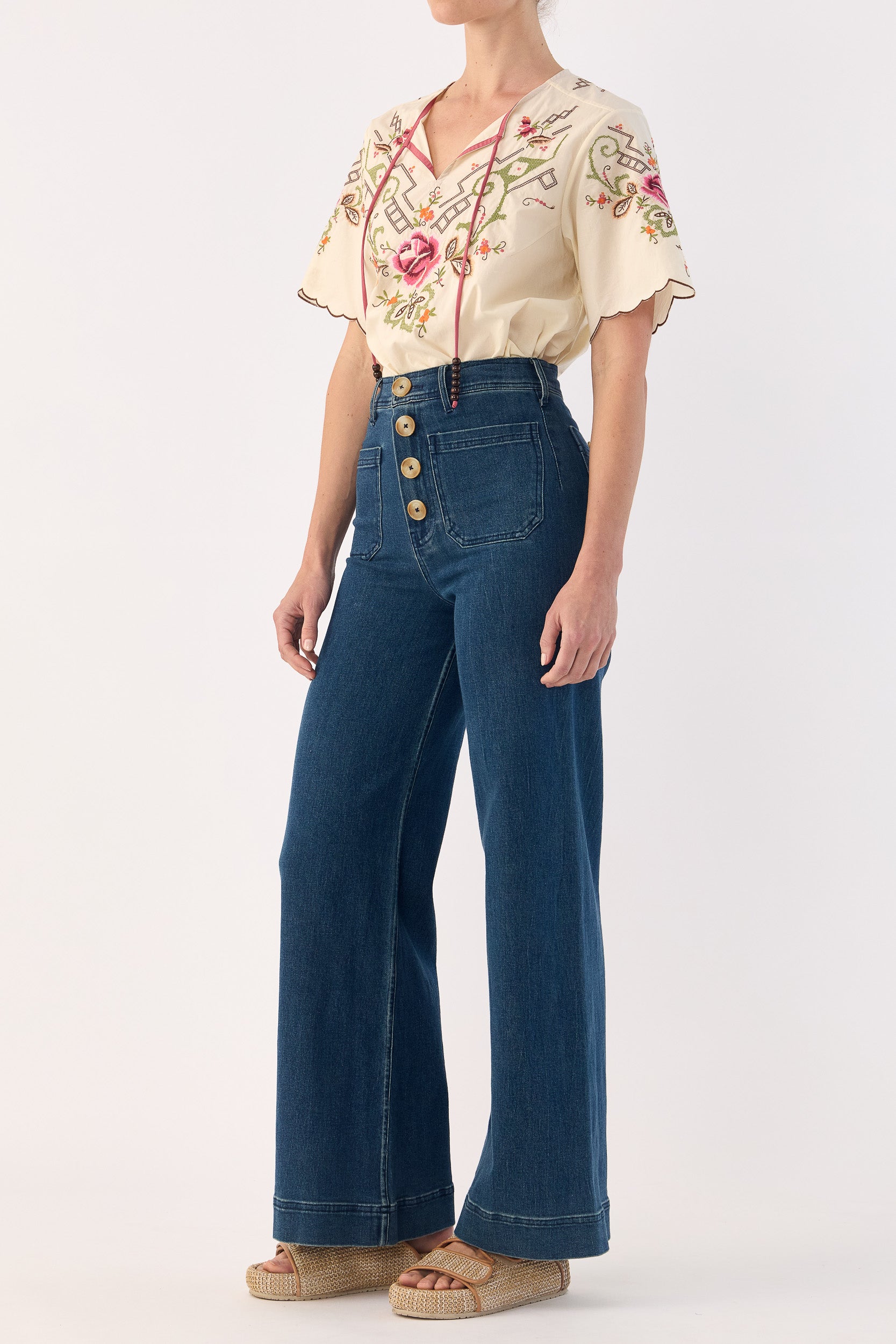 Esther Embroidered Cotton Short Sleeve Top