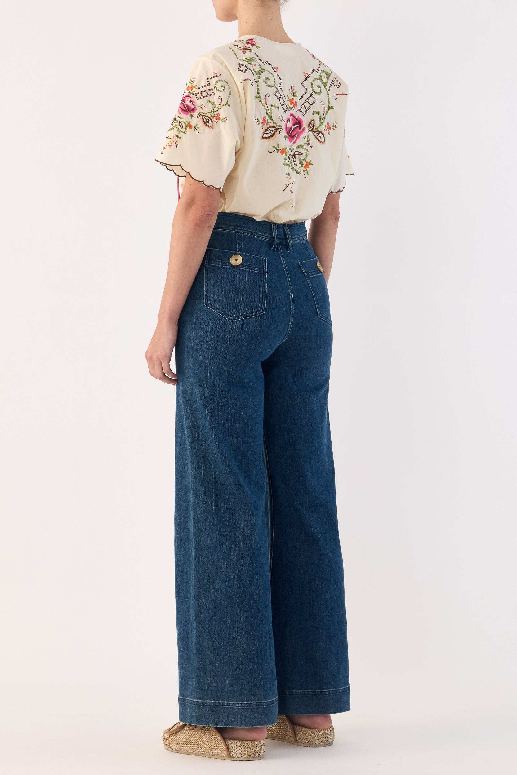 Esther Embroidered Cotton Short Sleeve Top