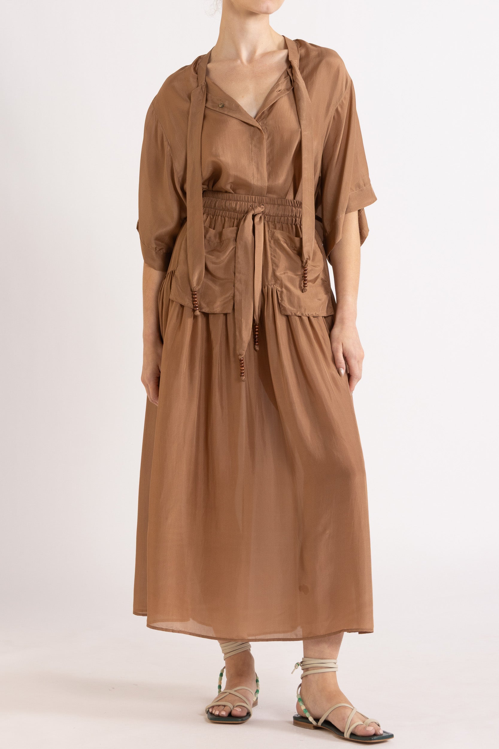 Amal Silk Habotai Short Sleeve Top