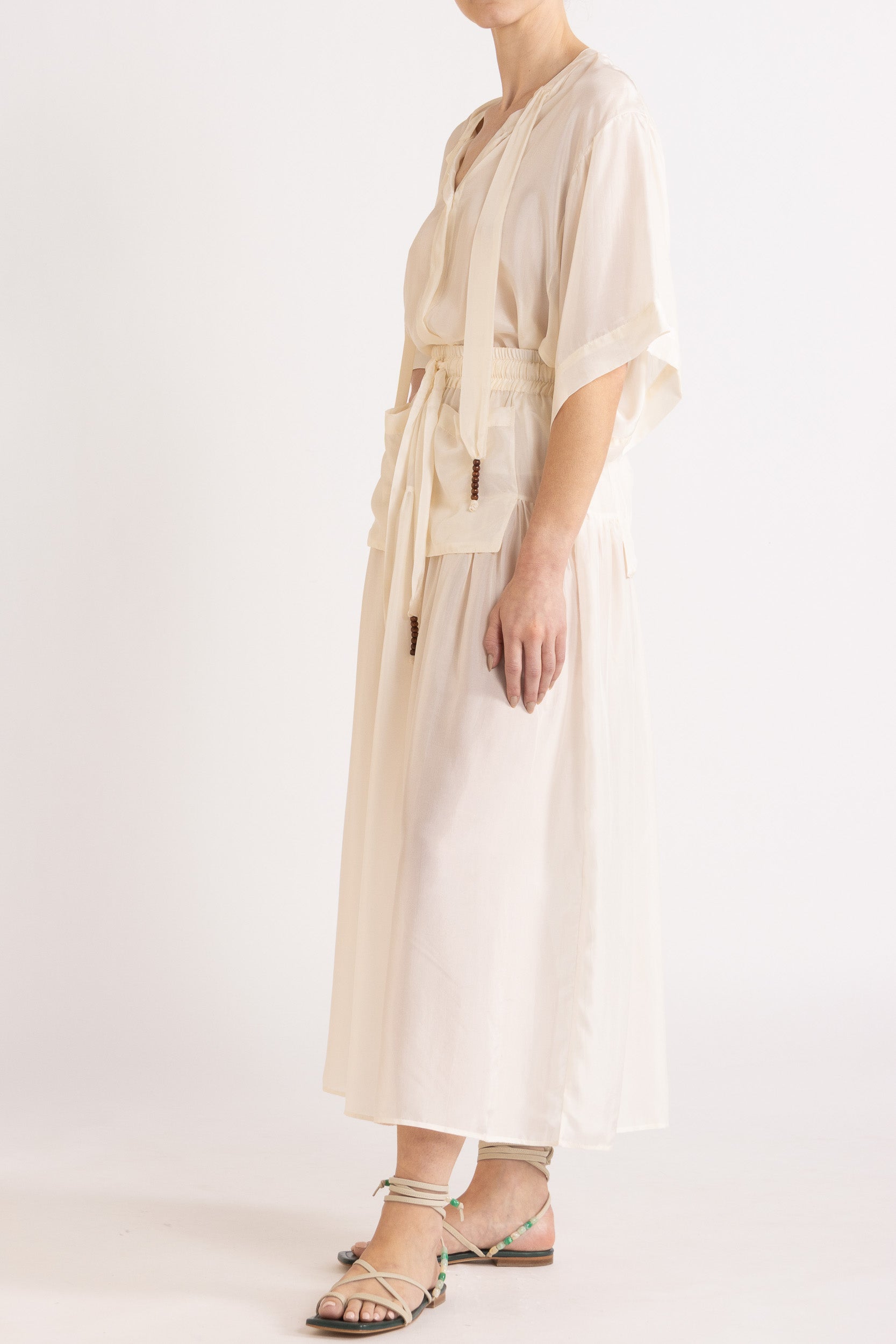 Amal Silk Habotai Short Sleeve Top