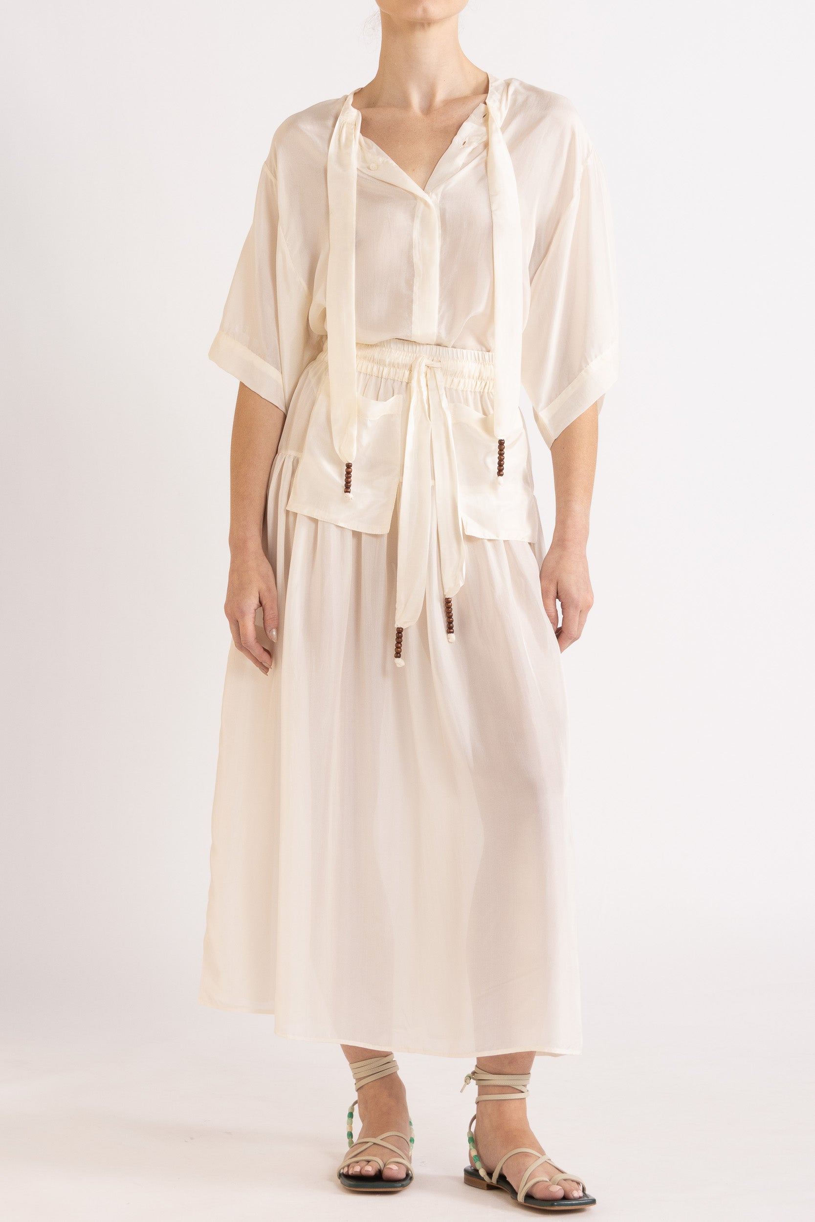 Amal Silk Habotai Short Sleeve Top