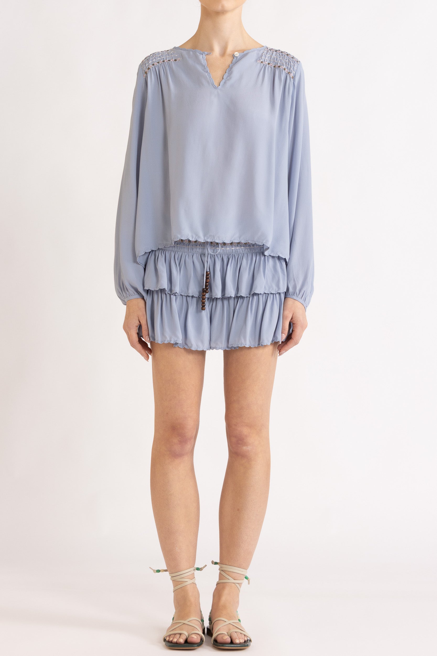 Gemini Crepe De Chine Long Sleeve Top