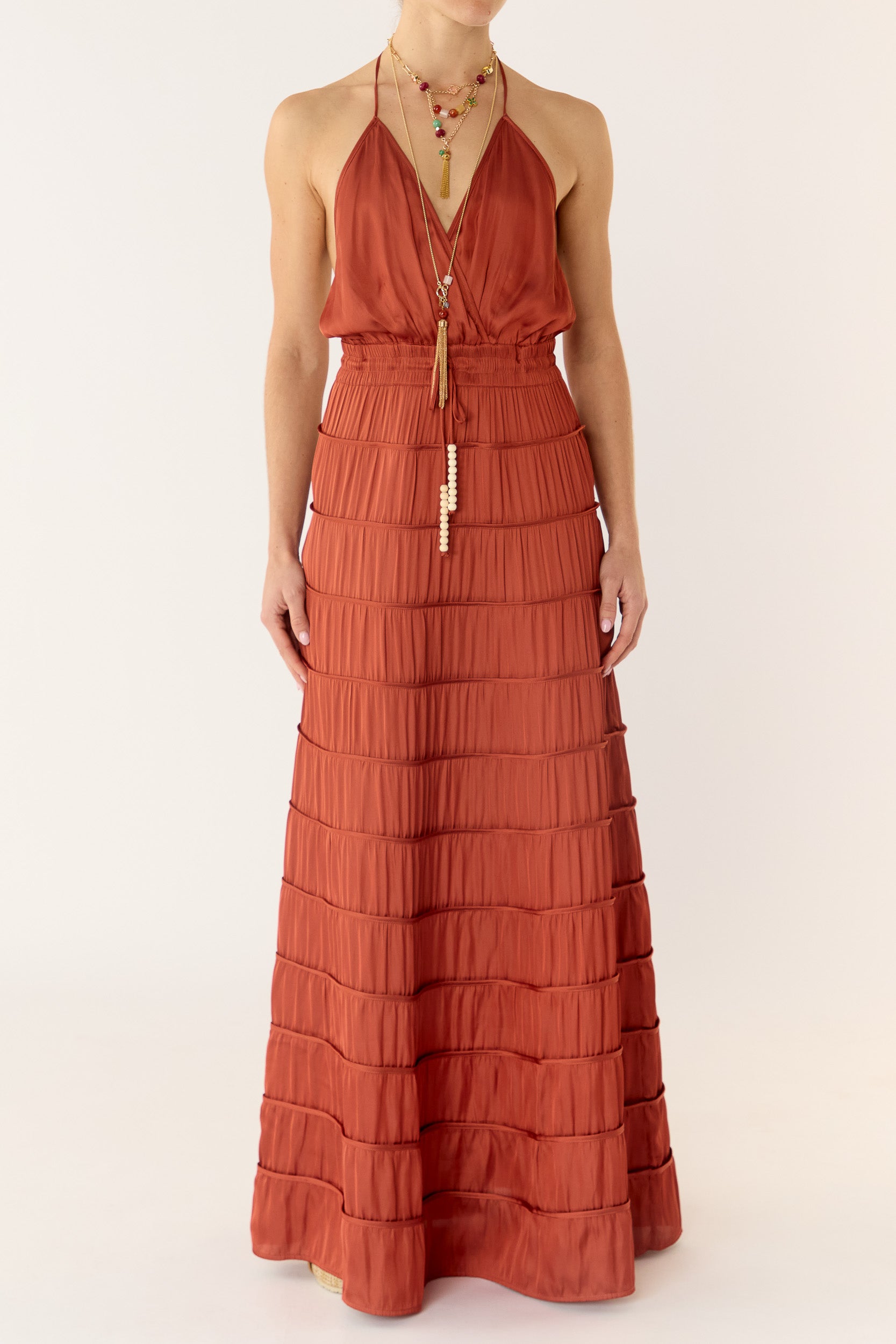 Alina Satin Halter Maxi Dress
