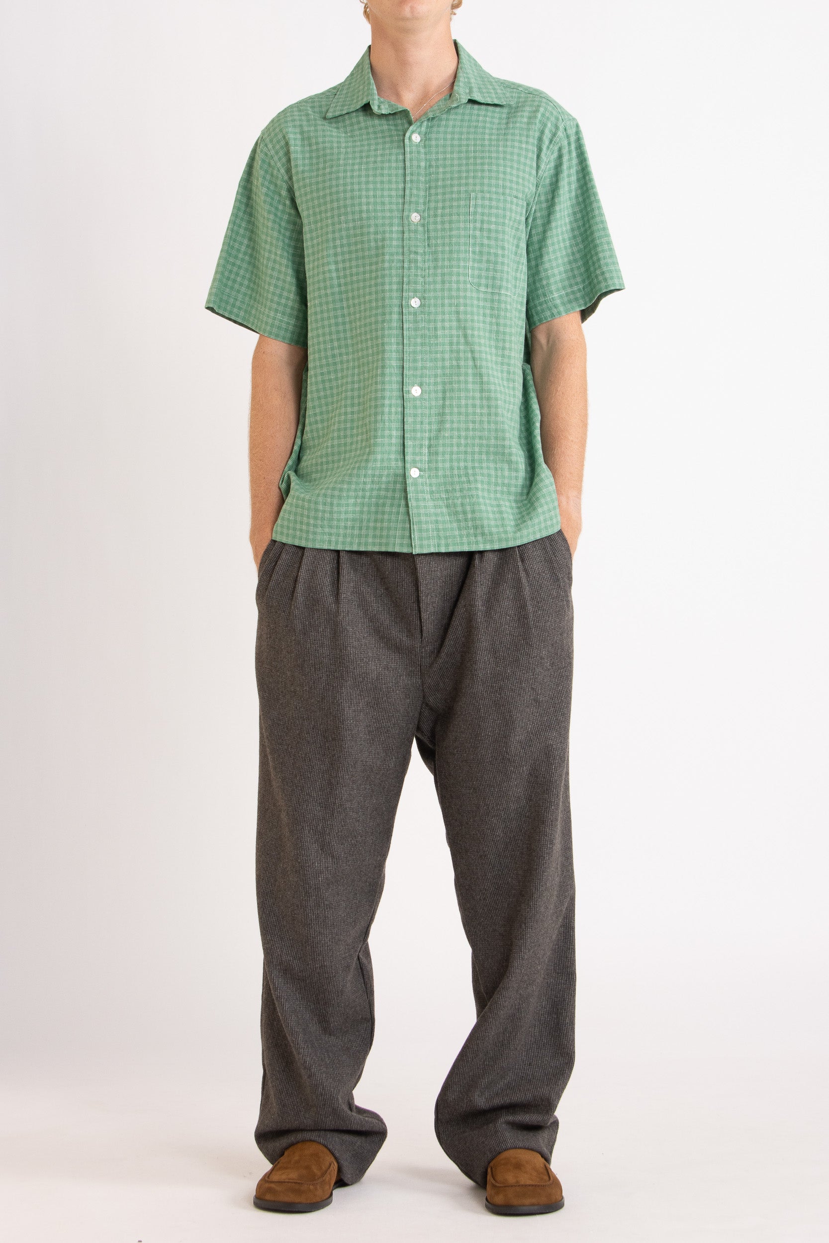 Lawrence Check Hemp Cotton Short Sleeve Shirt