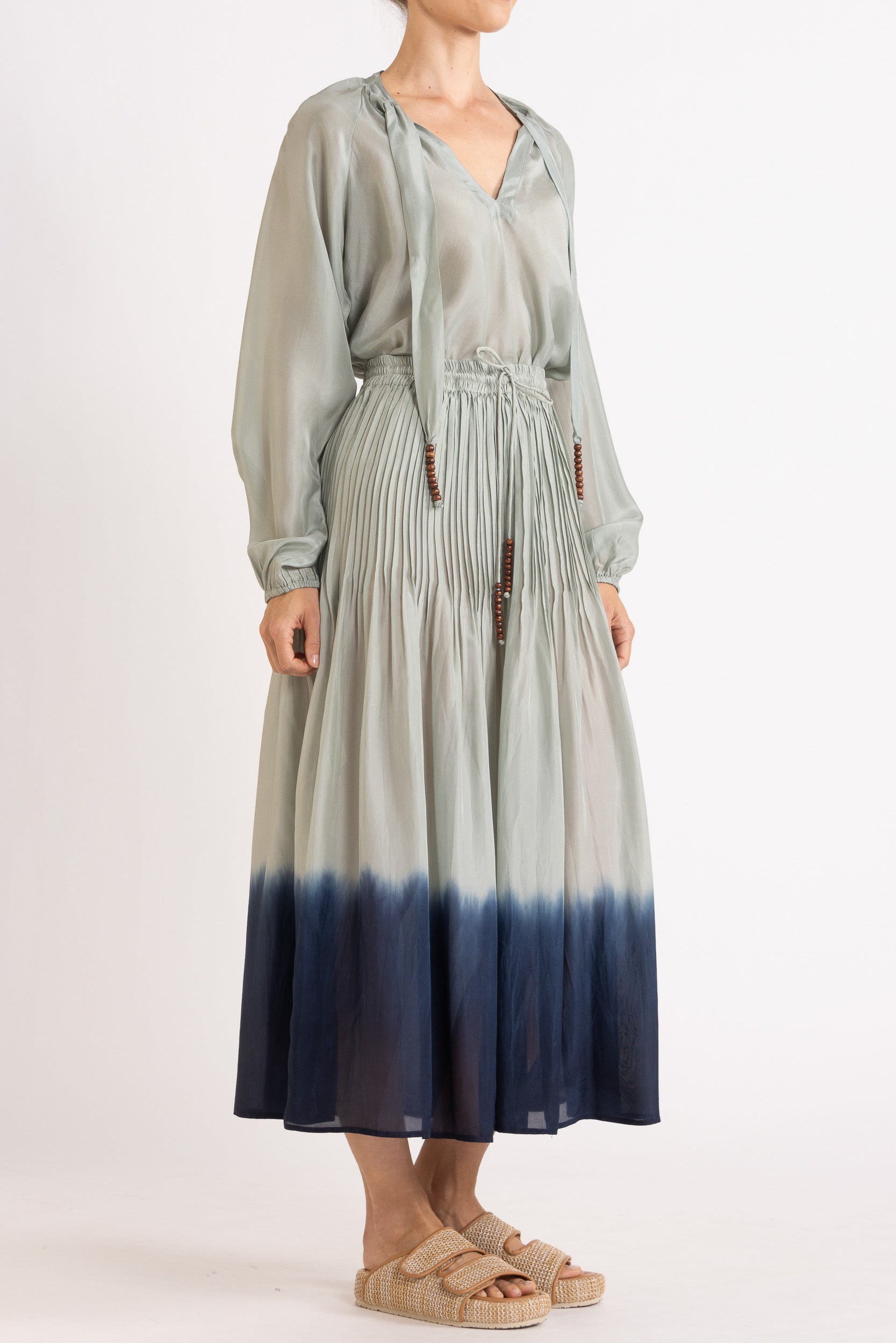 Amal Silk Habotai Long Sleeve Top