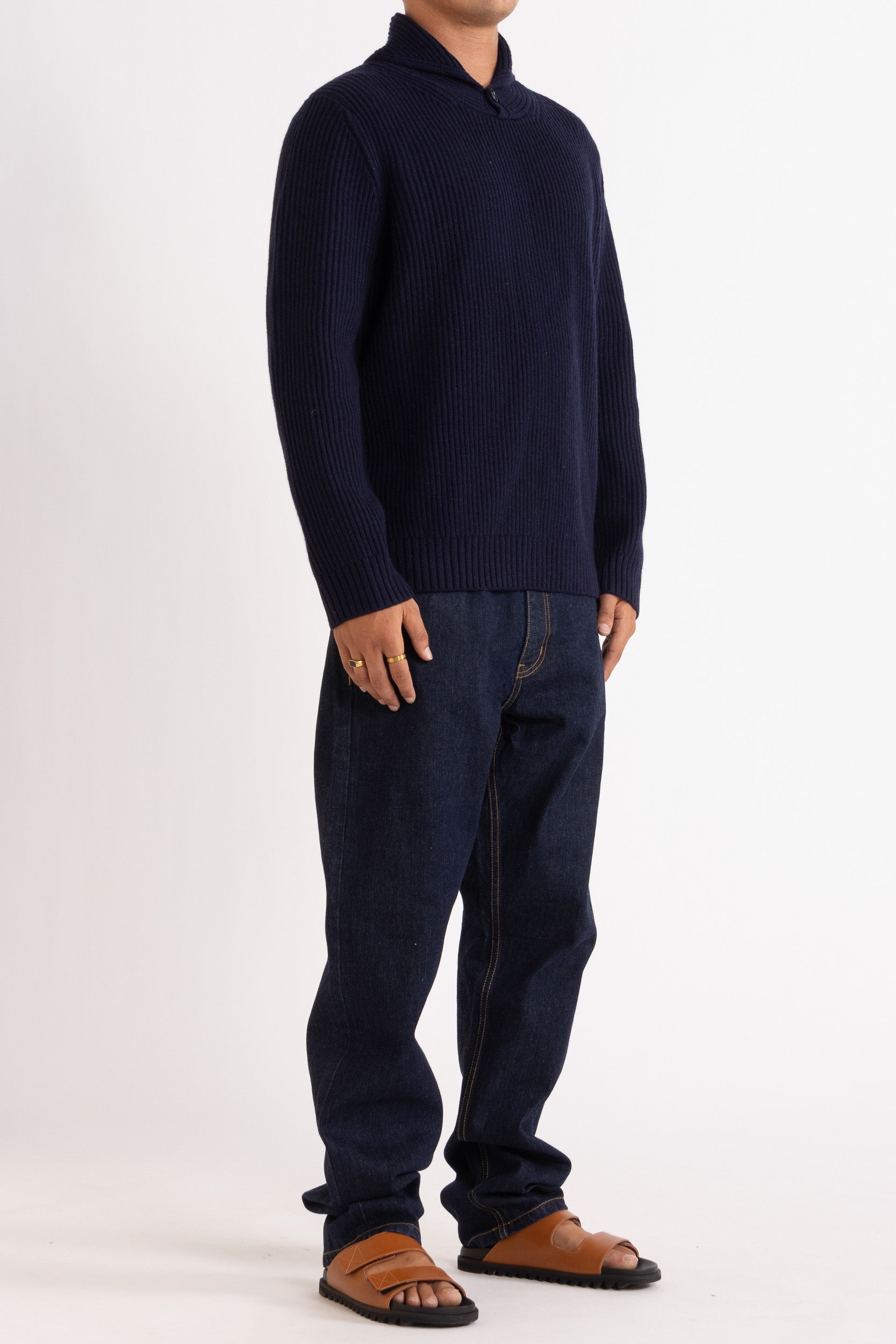 Marcus Wool-Cashmere Shawl Collar Crew