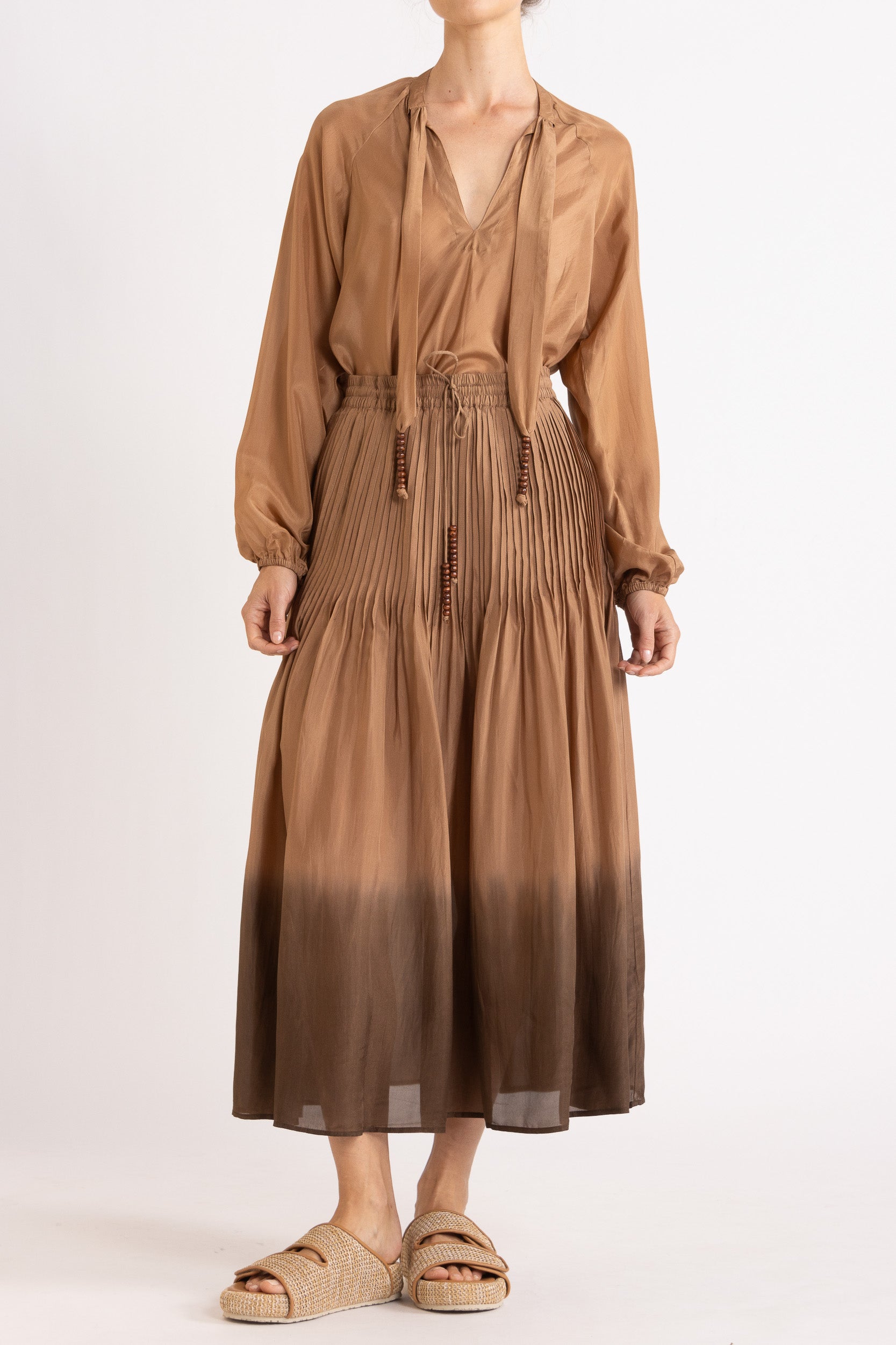 Amal Silk Habotai Long Sleeve Top