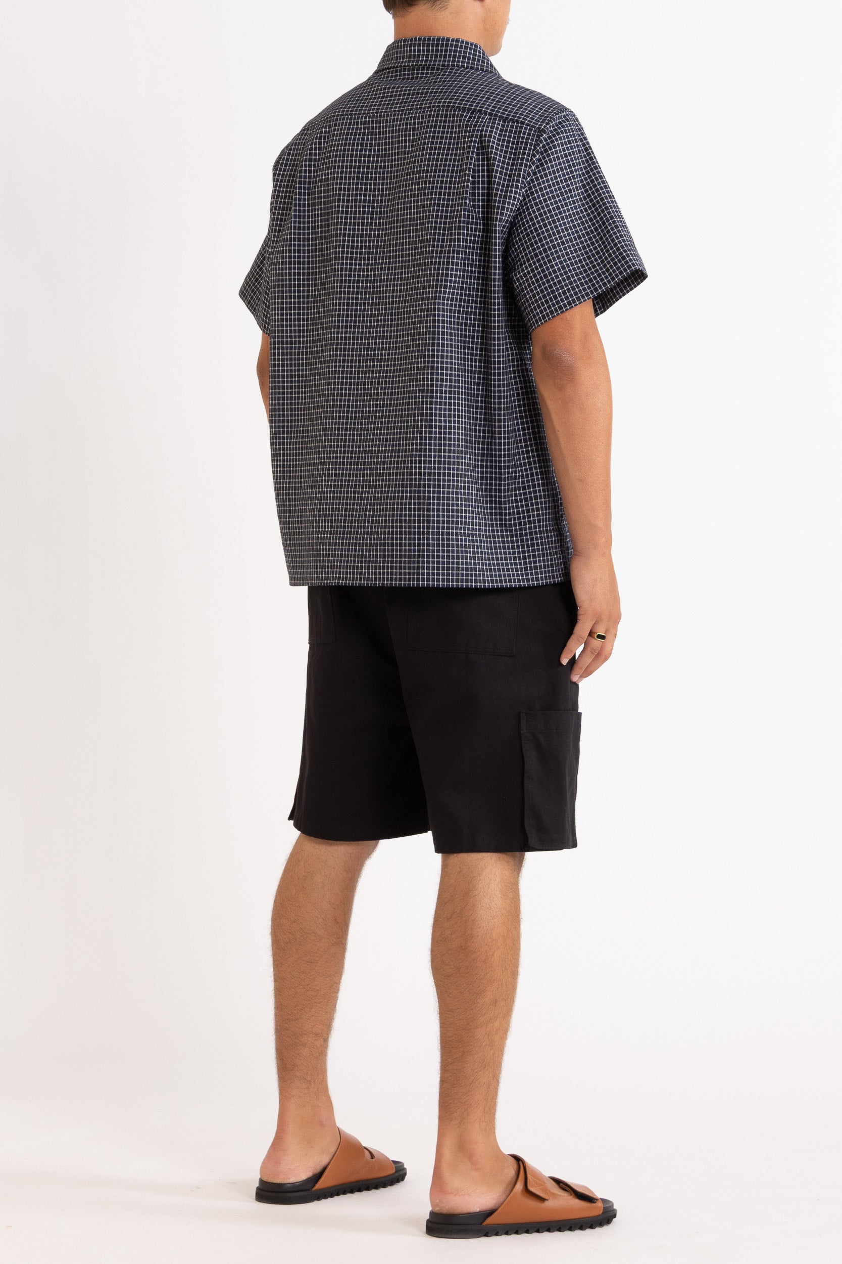Arrow Check Cotton-Linen Short Sleeve Shirt