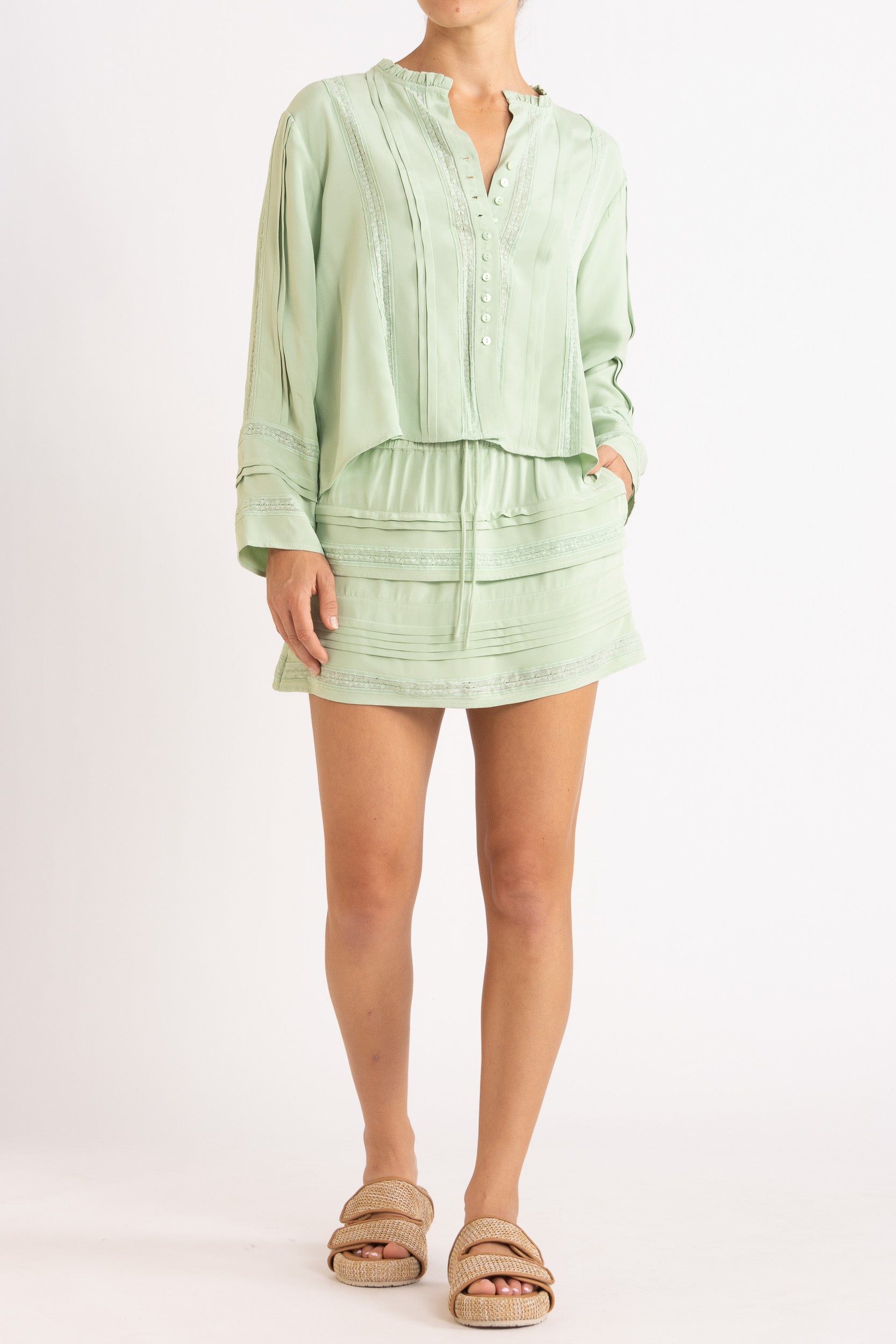 Albrey Silk Crepe Long Sleeve Top