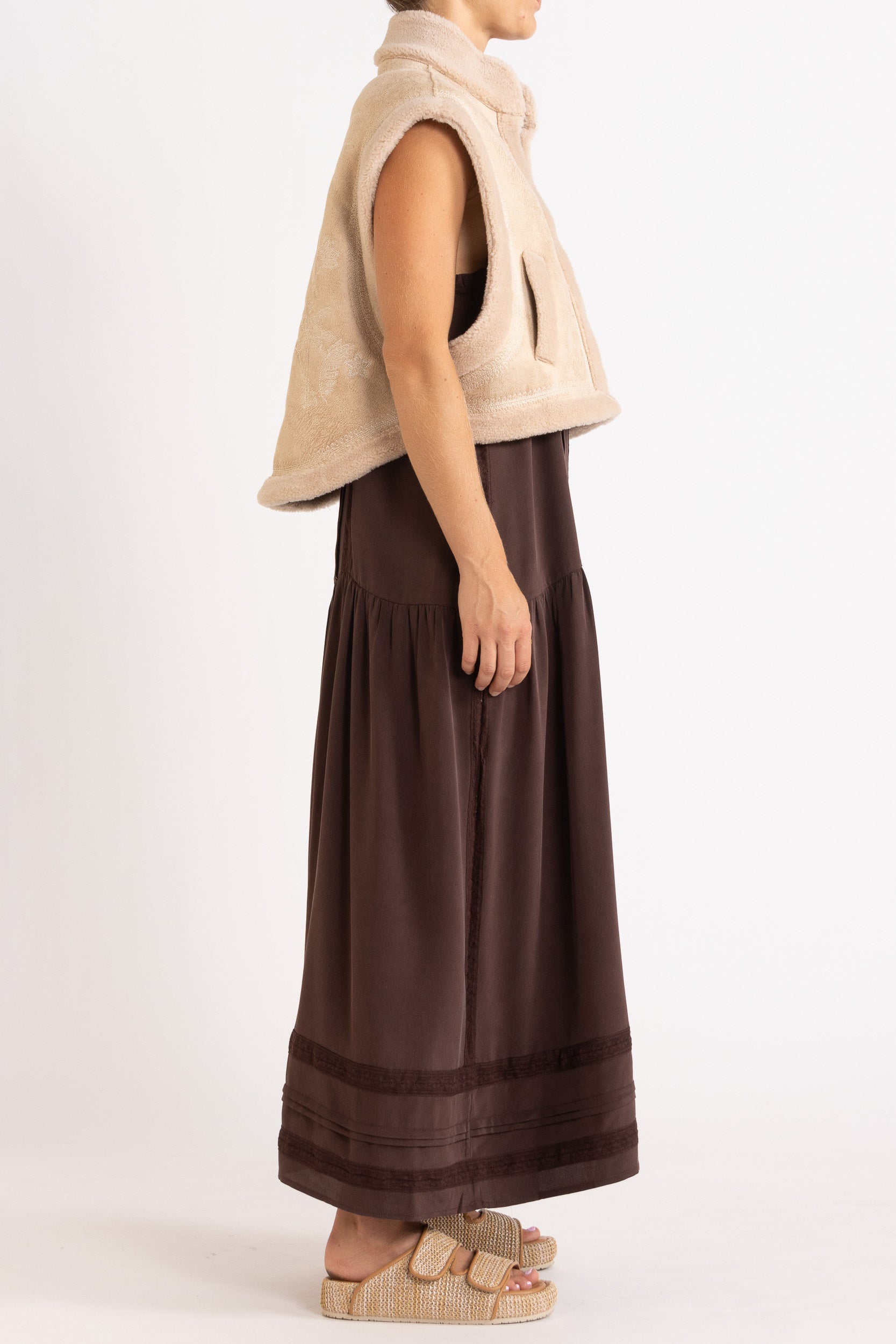 Shiloh Embroidered Faux Shearling Vest