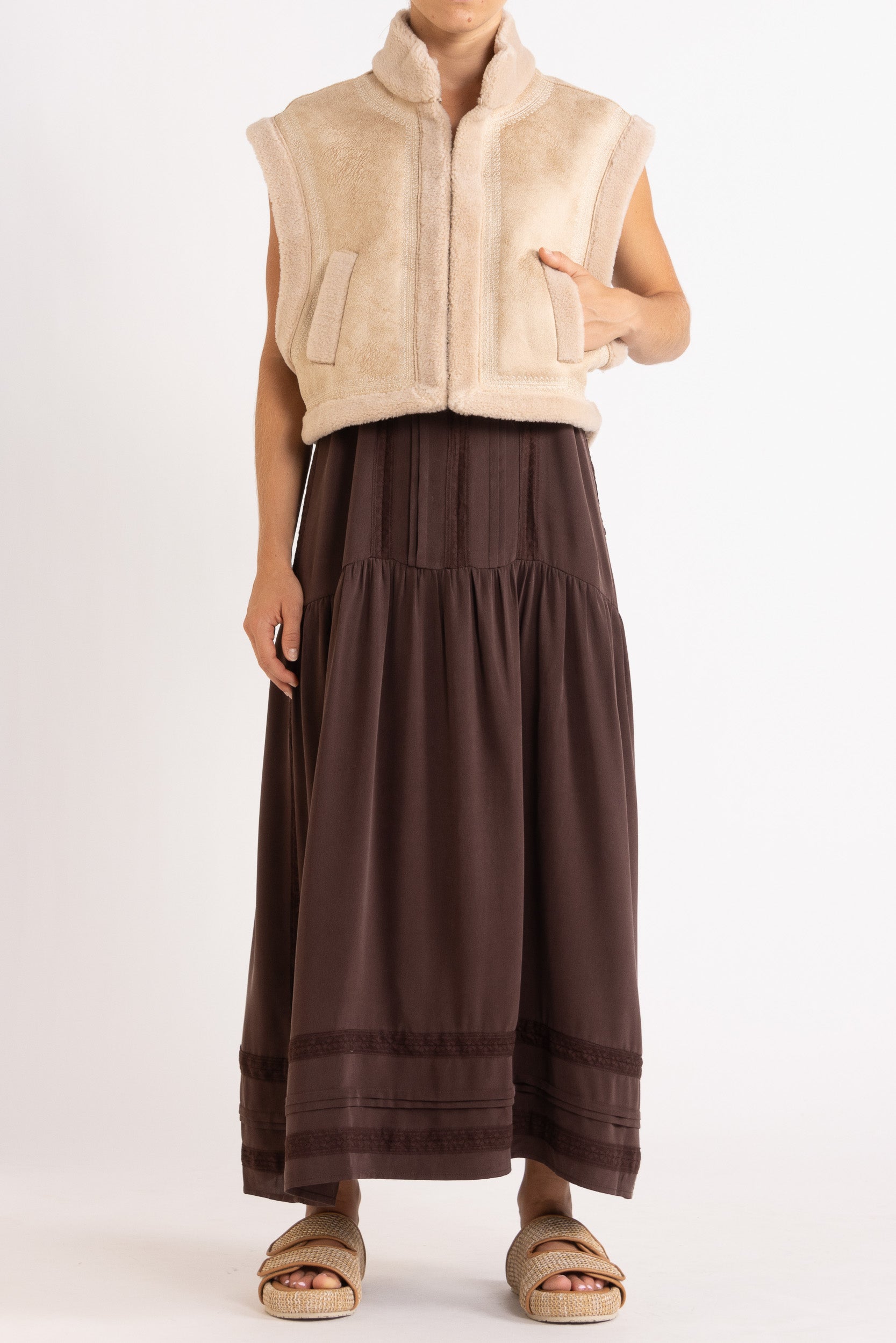 Shiloh Embroidered Faux Shearling Vest