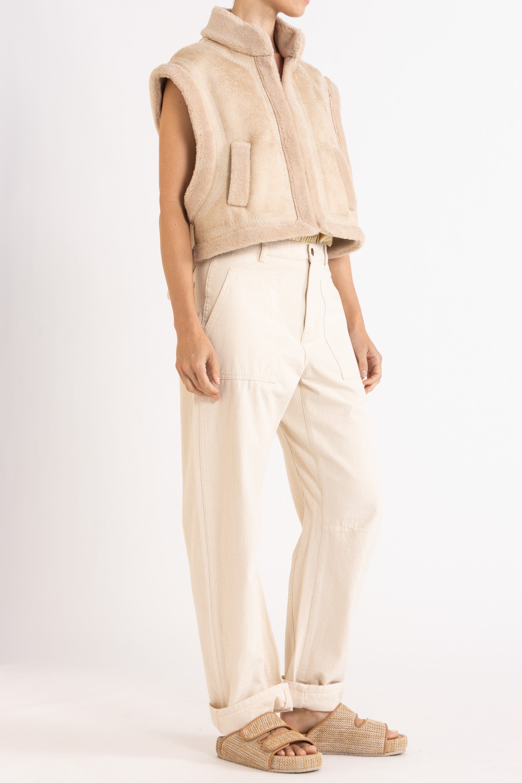 Shiloh Embroidered Faux Shearling Vest | FLANNEL