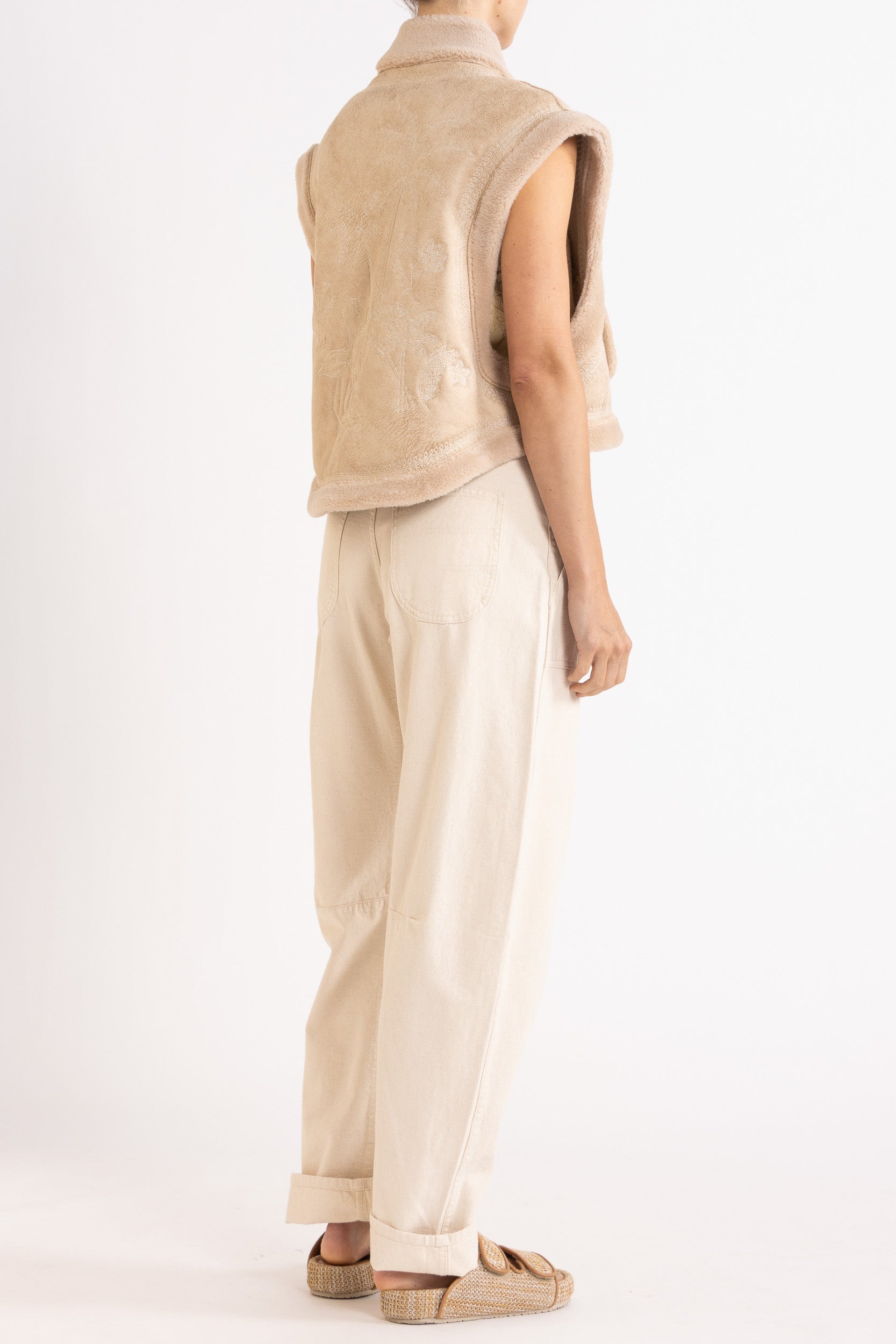 Shiloh Embroidered Faux Shearling Vest