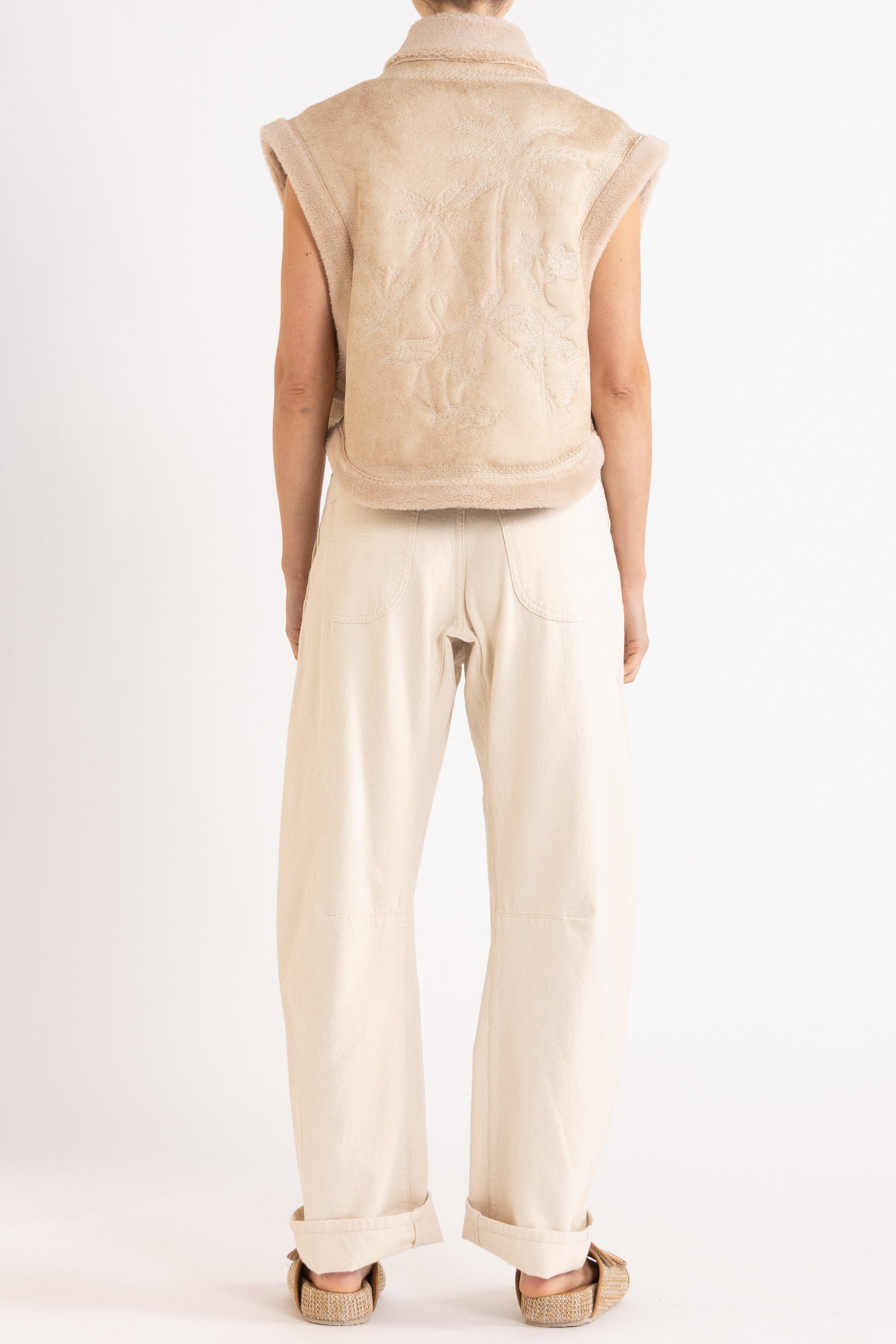 Shiloh Embroidered Faux Shearling Vest