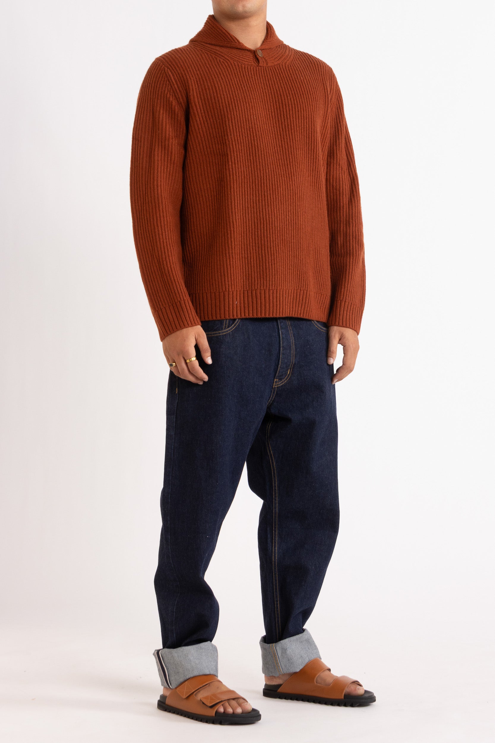 Marcus Wool-Cashmere Shawl Collar Crew