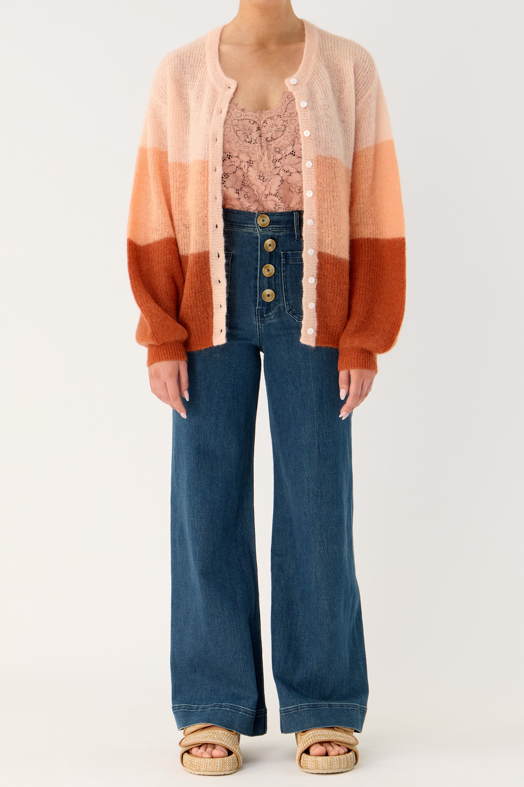 Inez Mohair-Wool Logo Knit Cardigan