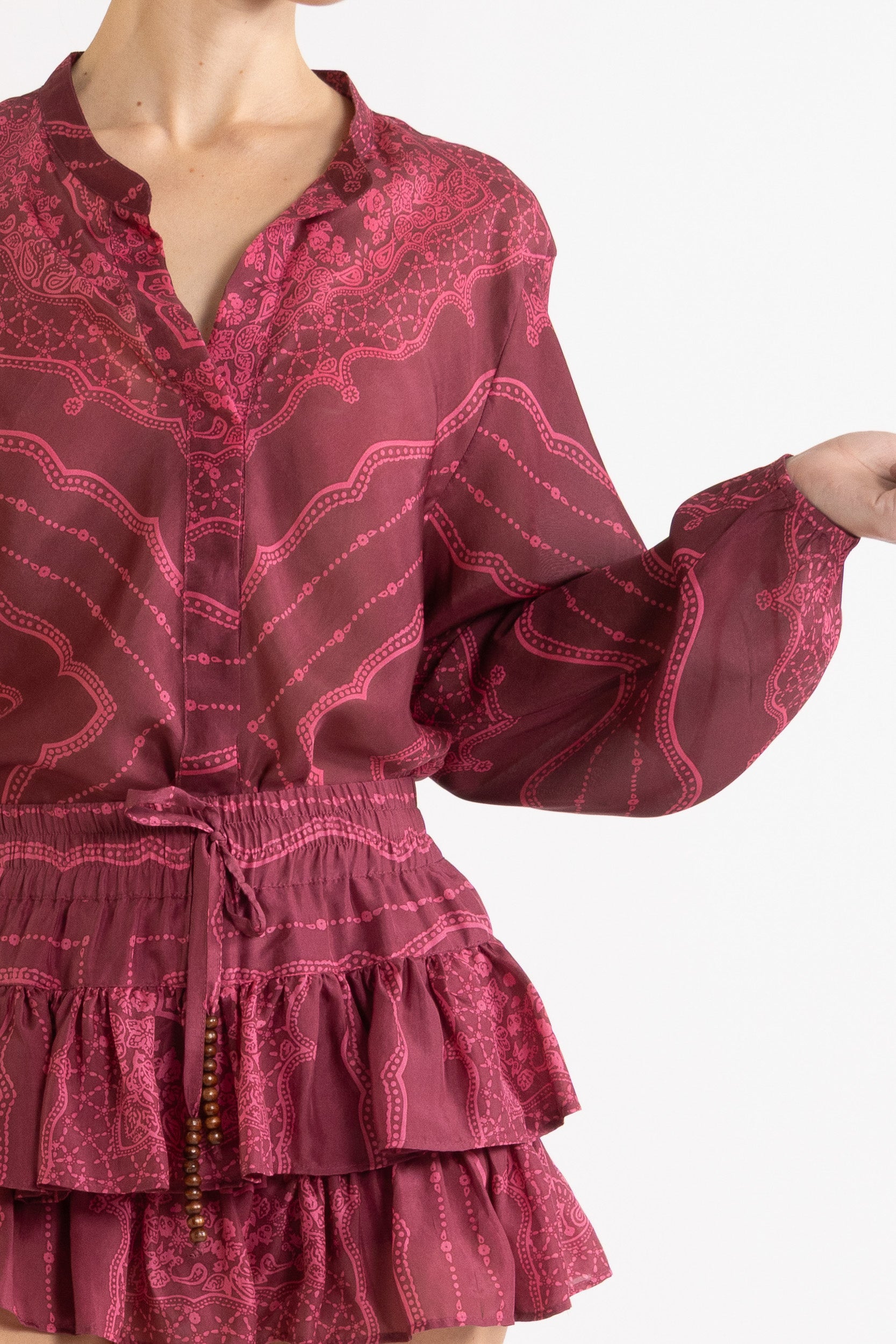Renee Printed Silk Long Sleeve Top