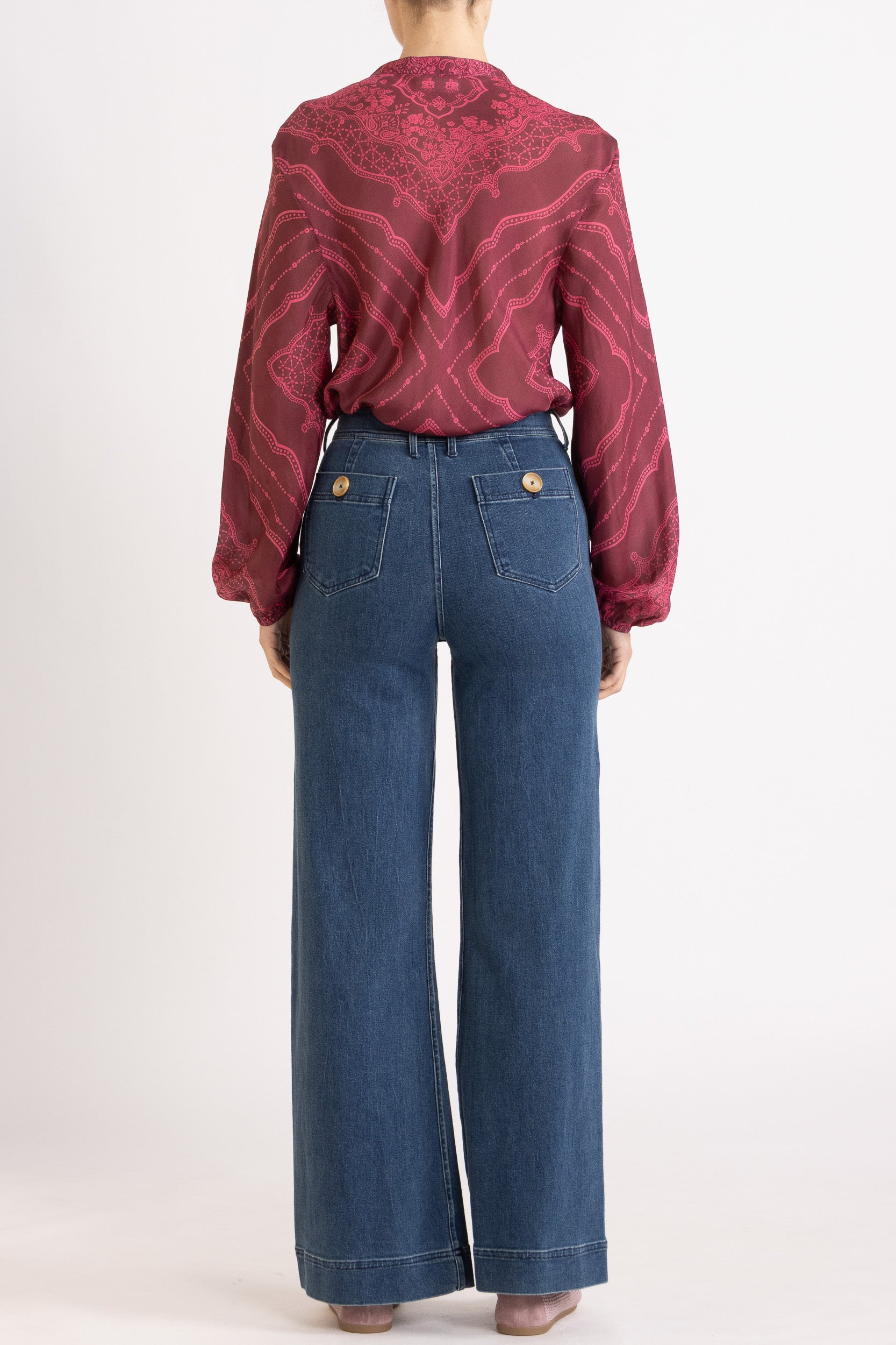 Renee Printed Silk Long Sleeve Top