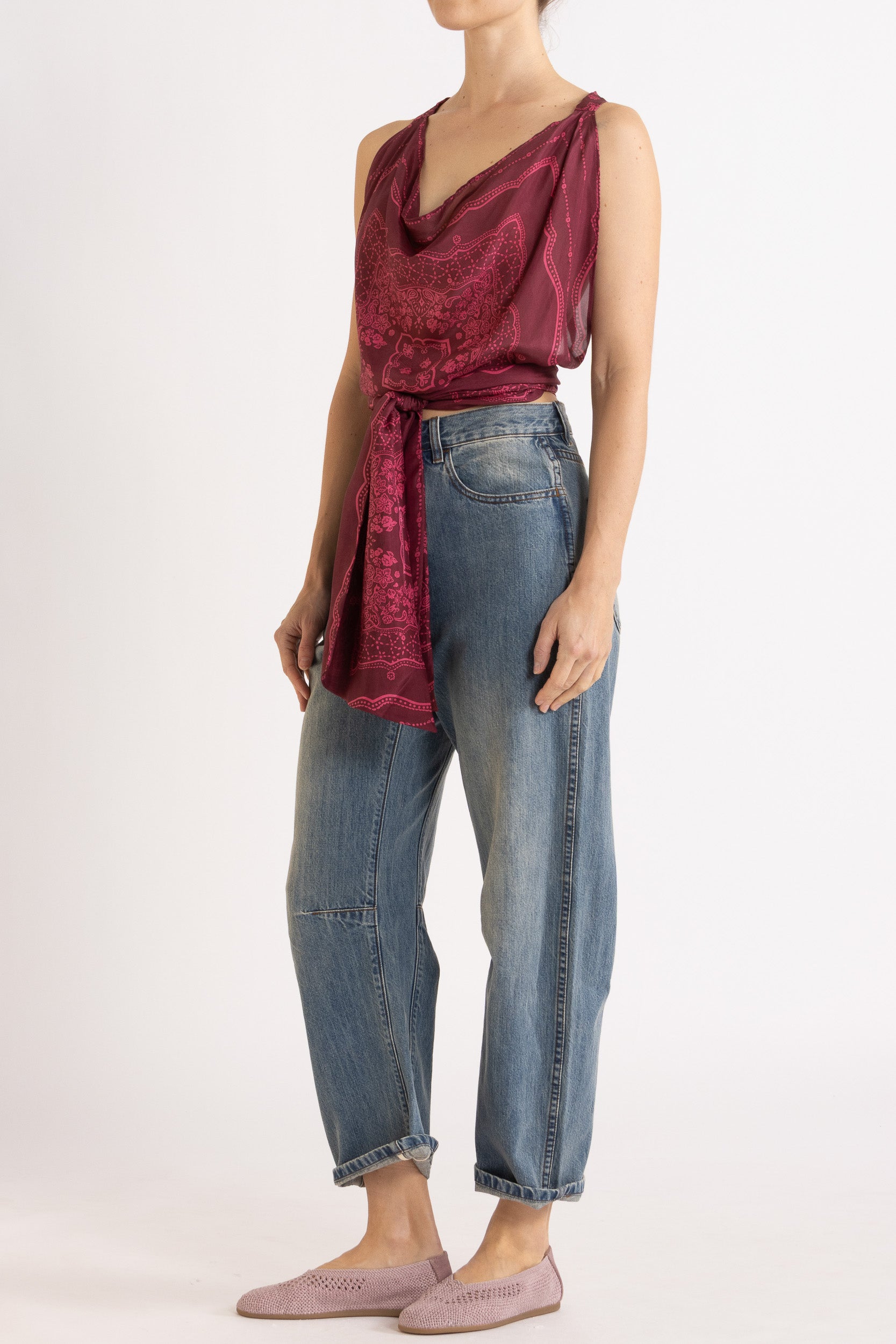 Renee Printed Silk Tie Top