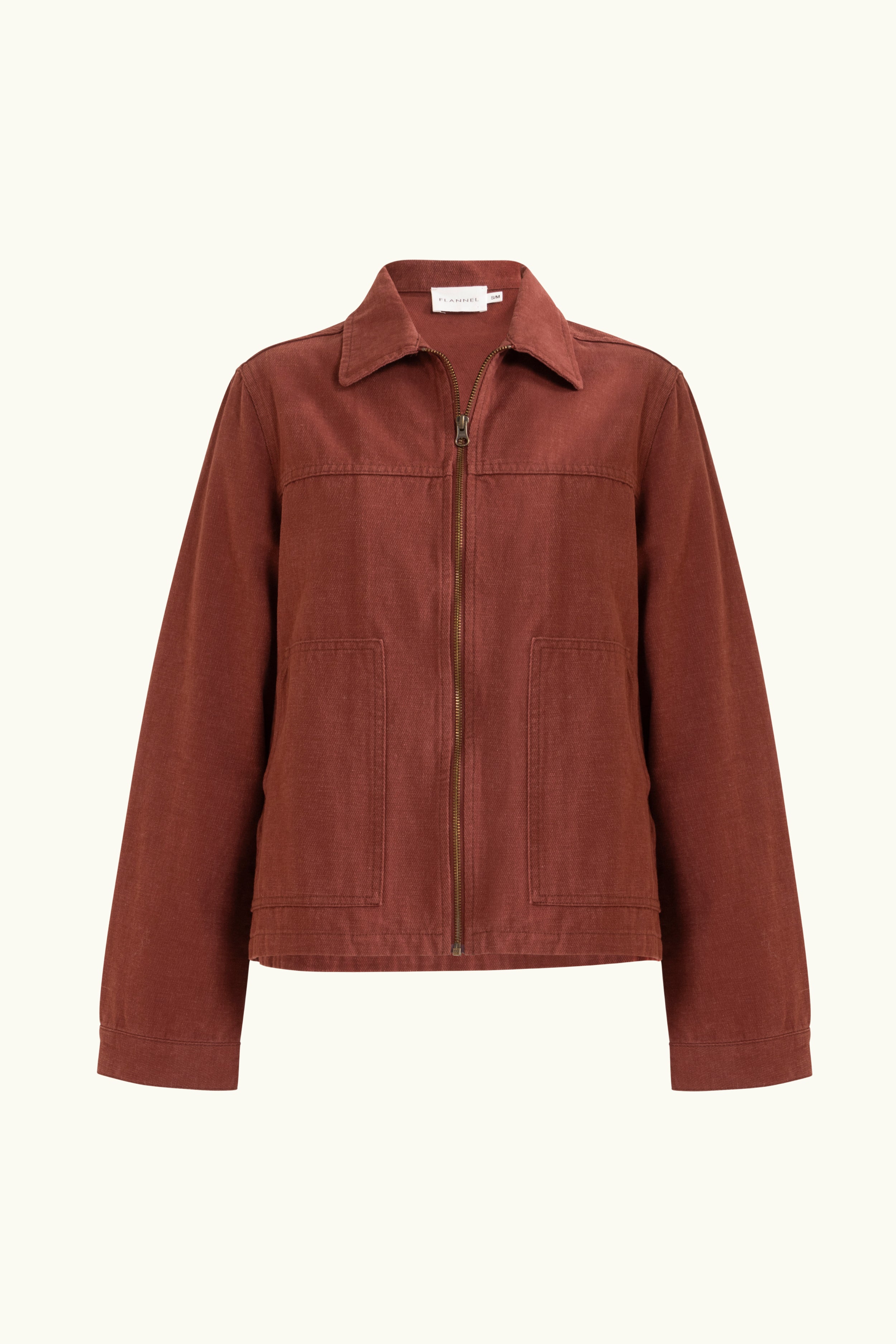 Pinot-coloured cotton-twill utility jacket on a white background
