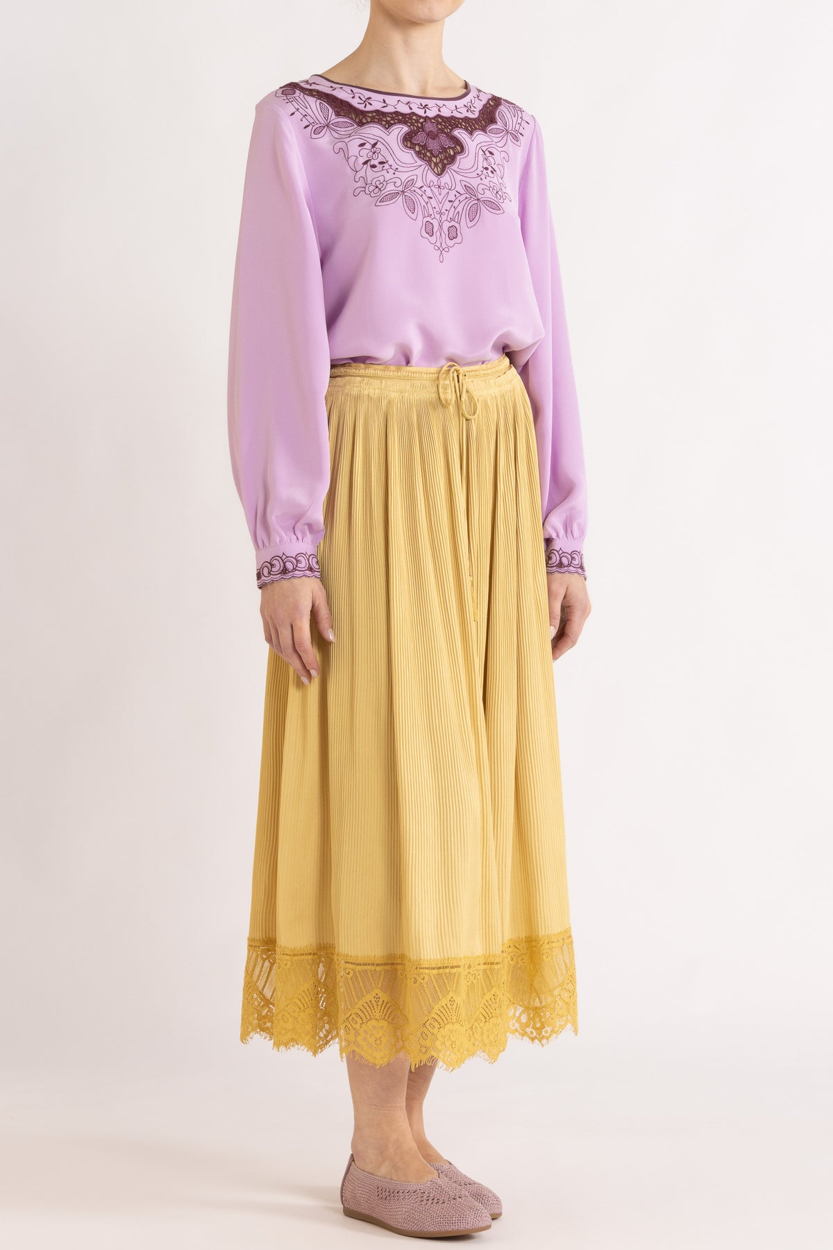 Lina Silk Crepe Long Sleeve Top