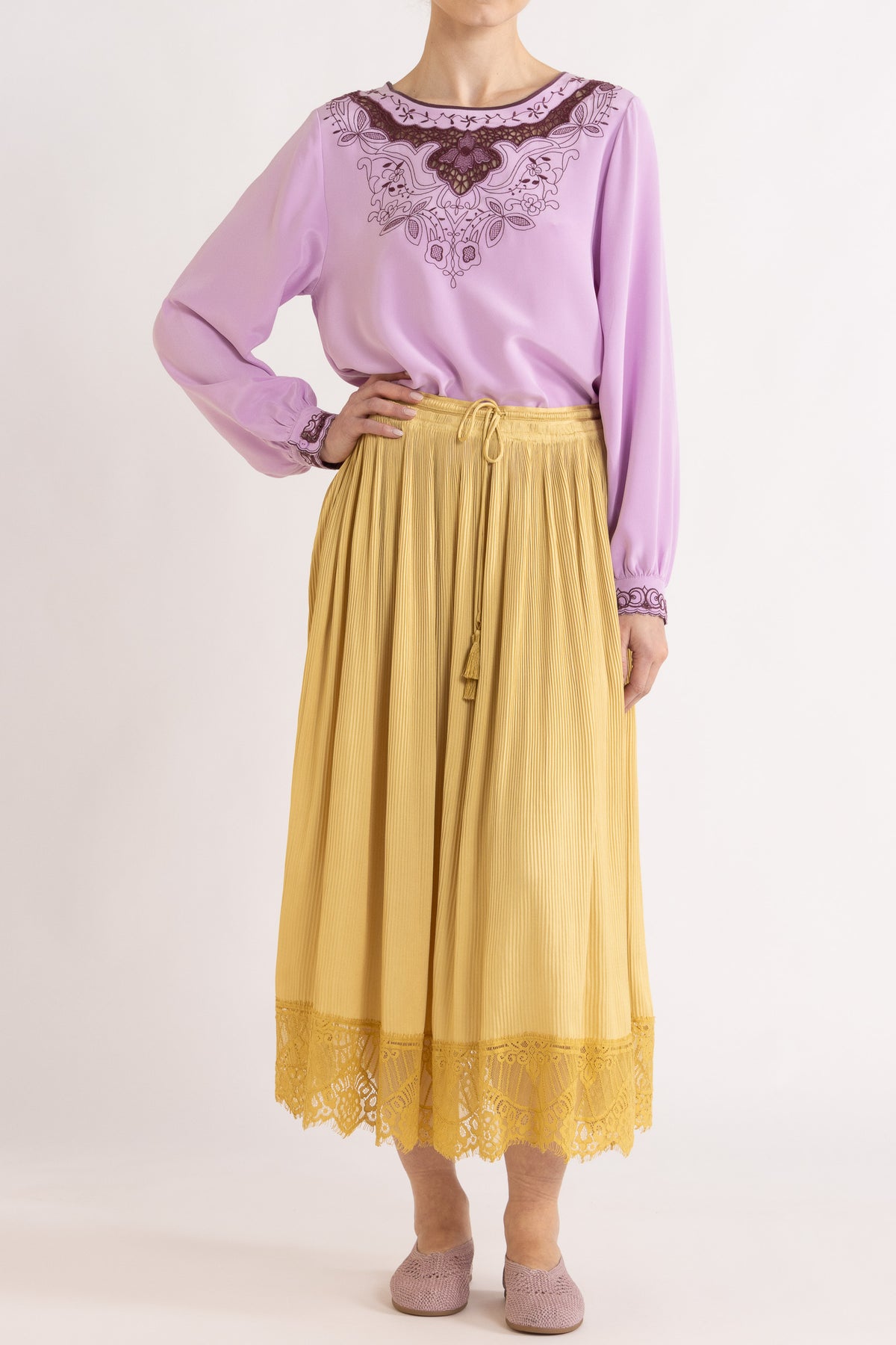Lina Silk Crepe Long Sleeve Top