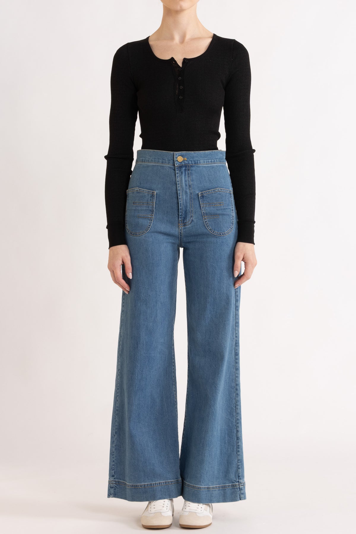 Clover Silk-Cotton Henley Long Sleeve Top